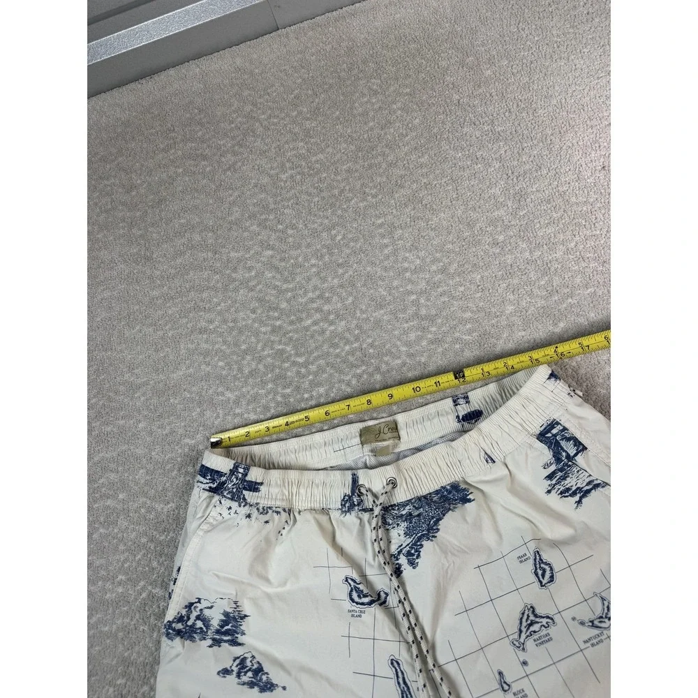 J.Crew Swim Trunks Shorts Mens Large White Nautical Map Print Lined‎ Drawstring